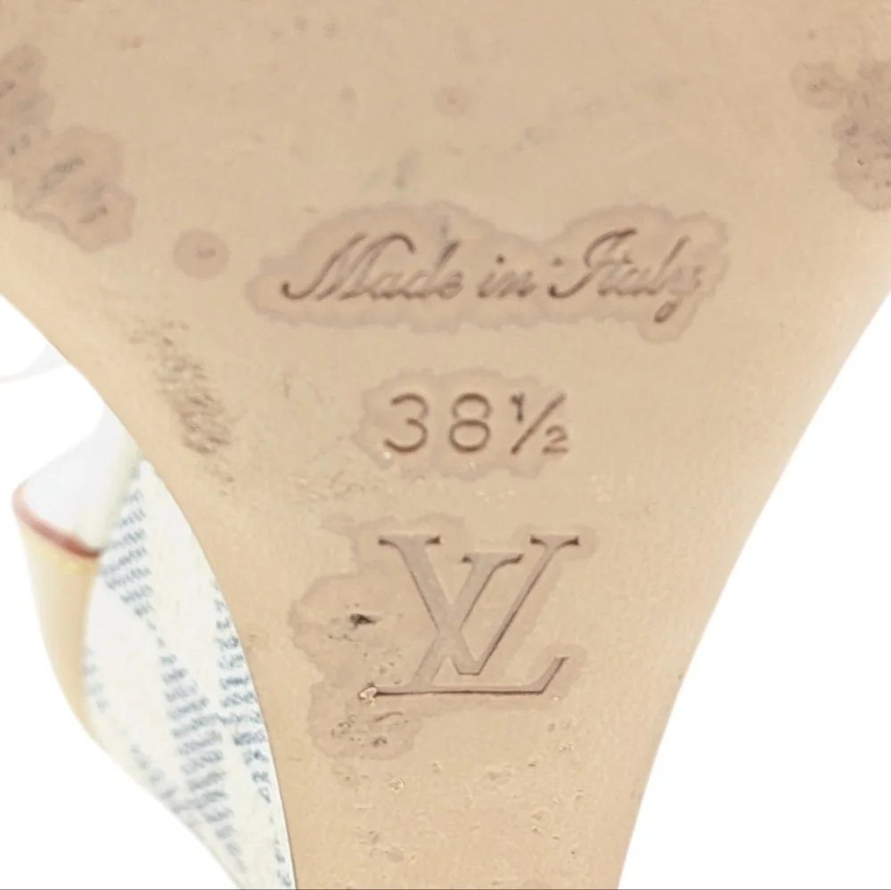 Louis Vuitton Damier Azur Pattern Leather Wedge Y2K Sandals Size EU 38.5
